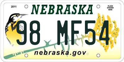 NE license plate 98MF54