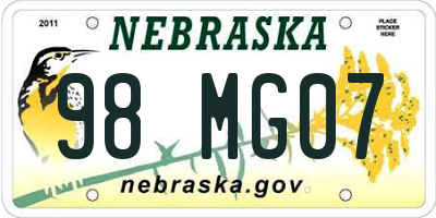 NE license plate 98MG07
