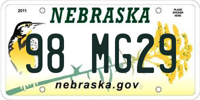 NE license plate 98MG29