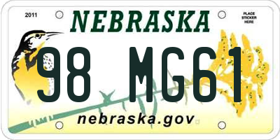 NE license plate 98MG61