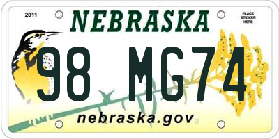 NE license plate 98MG74