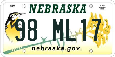 NE license plate 98ML17
