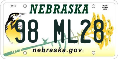 NE license plate 98ML28