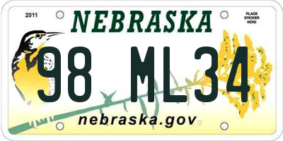 NE license plate 98ML34