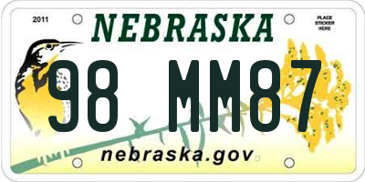 NE license plate 98MM87