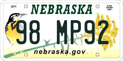 NE license plate 98MP92