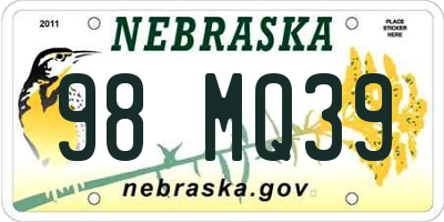NE license plate 98MQ39
