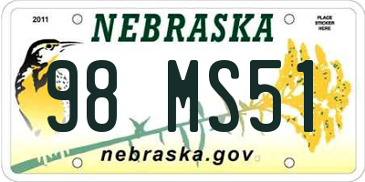 NE license plate 98MS51