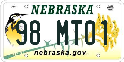 NE license plate 98MT01