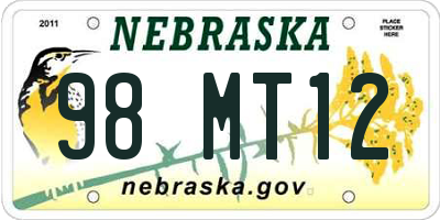 NE license plate 98MT12