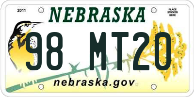 NE license plate 98MT20