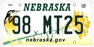 NE license plate 98MT25