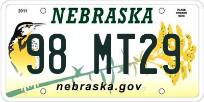 NE license plate 98MT29