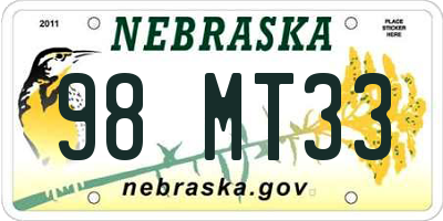 NE license plate 98MT33