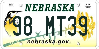 NE license plate 98MT39