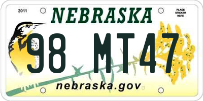NE license plate 98MT47