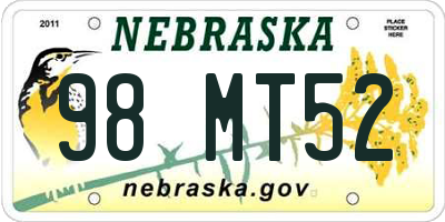 NE license plate 98MT52