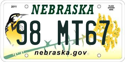 NE license plate 98MT67
