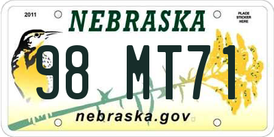 NE license plate 98MT71