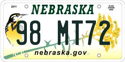 NE license plate 98MT72