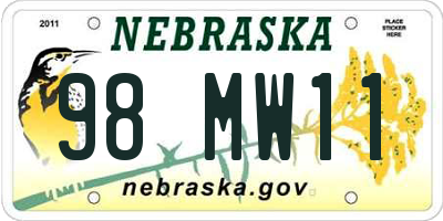 NE license plate 98MW11