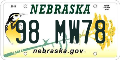 NE license plate 98MW78