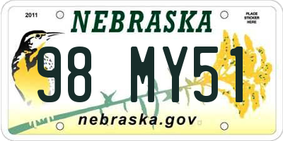 NE license plate 98MY51
