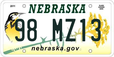 NE license plate 98MZ13