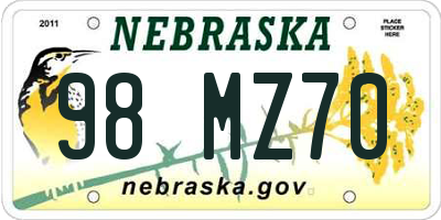 NE license plate 98MZ70