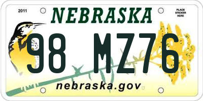 NE license plate 98MZ76