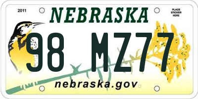 NE license plate 98MZ77