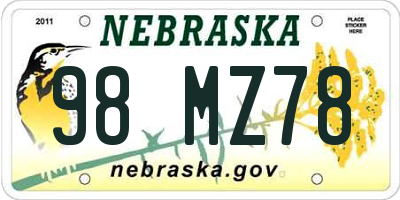 NE license plate 98MZ78