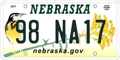 NE license plate 98NA17