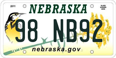 NE license plate 98NB92