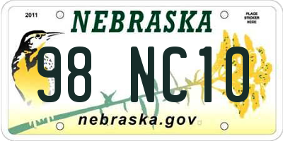 NE license plate 98NC10