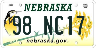 NE license plate 98NC17
