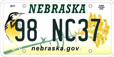 NE license plate 98NC37