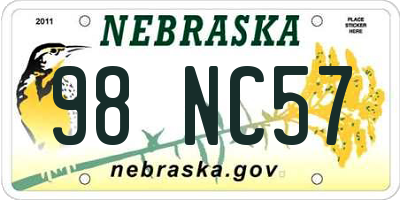 NE license plate 98NC57