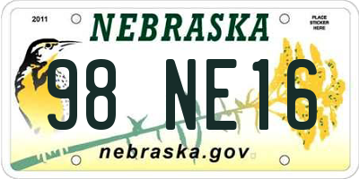 NE license plate 98NE16