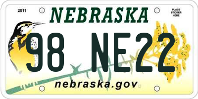 NE license plate 98NE22