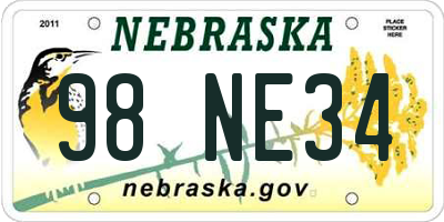 NE license plate 98NE34