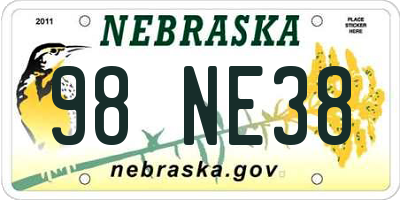 NE license plate 98NE38