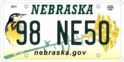 NE license plate 98NE50