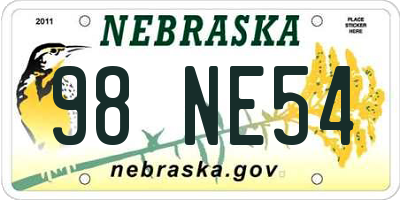 NE license plate 98NE54