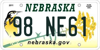 NE license plate 98NE61