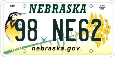 NE license plate 98NE62