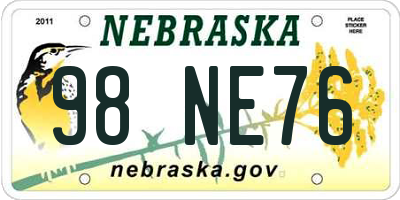 NE license plate 98NE76