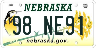 NE license plate 98NE91