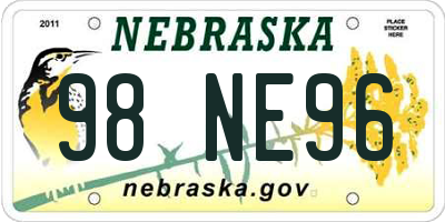 NE license plate 98NE96
