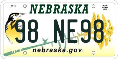 NE license plate 98NE98